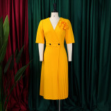 Plus Size Solid Color Press Size Midi Dress GCZF-8628