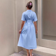 Short Sleeve Stripe Shirt Dress GPBY-DR9921