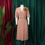 Plus Size Solid Color Press Size Midi Dress GCZF-8628