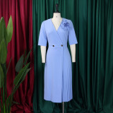 Plus Size Solid Color Press Size Midi Dress GCZF-8628