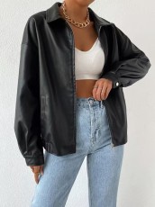 Long Sleeve Lapel Zipper Leather Jacket GPBY-CT16412