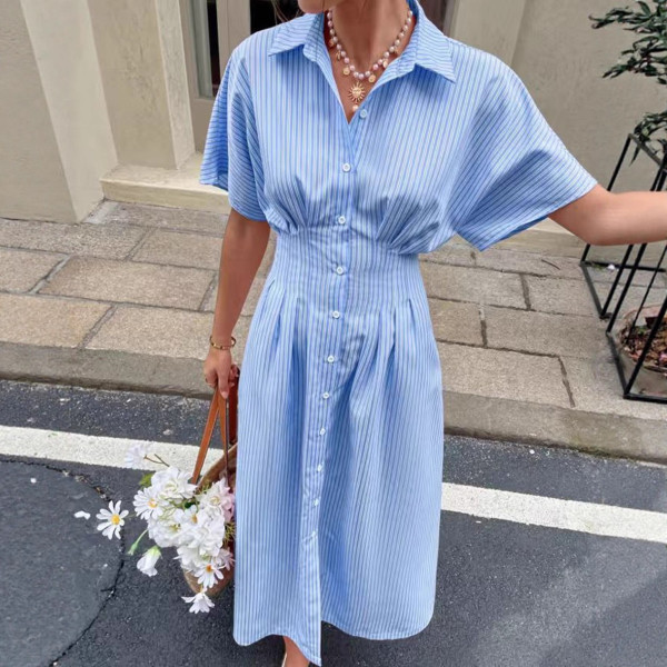 Short Sleeve Stripe Shirt Dress GPBY-DR9921