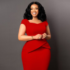 Plus Size Solid Color Short Sleeve Pencil Dress GCZF-8529