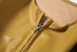 Solid Color Ruched Leather Coats DLSF-K25L88954