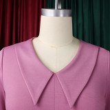 Plus Size Solid Color Lapel Midi Dress GCZF-8637