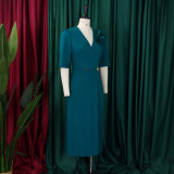 Plus Size Solid Color Press Size Midi Dress GCZF-8628