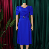 Plus Size V Neck Ruched Midi Dress GCZF-8616