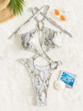 Sexy Print Cross Tie Up One Piece Swimsuit CASF-6732