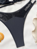 Solid Color Tie Up Bikinis Two Piece Swimsuit CASF-6651