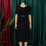 Plus Size V Neck Ruched Midi Dress GCZF-8616