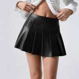 Solid Color PU Leather Pleated Skirts GPBY-SK741