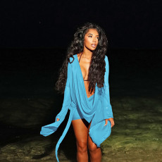 Deep-V Mesh See-Through Vacation Dress GKFY-8845