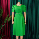 Plus Size V Neck Ruched Midi Dress GCZF-8616