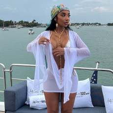 Deep-V Mesh See-Through Vacation Dress GKFY-8845