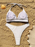 Solid Color Halterneck Tie Up Bikinis Swimsuit Set CASF-6660