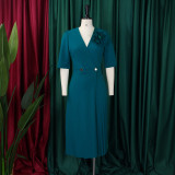 Plus Size Solid Color Press Size Midi Dress GCZF-8628