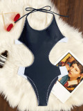 Sexy Color Block Tie Up One Piece Swimsuit CASF-6795