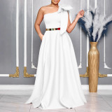 Plus Size Slash Shoulder Bow Maxi Dress GCZF-8613