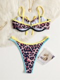 Leopard Color Block Bikinis 2 Piece Swimsuit CASF-6766