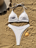 Solid Color Halterneck Tie Up Bikinis Swimsuit Set CASF-6660