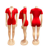 Deep V Neck Solid Color Romper SFY-829