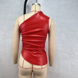 Sleeveless Slash Shoulder PU Leather Tops GPBY-ST252