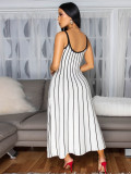 Stripe Patchwork Loose Backless Midi Dress SFY-629