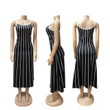 Stripe Patchwork Loose Backless Midi Dress SFY-629