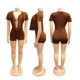 Deep V Neck Solid Color Romper SFY-829