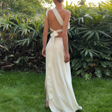 Backless Sequin-Tie Top Split Solid-Color Skirt Set XEF-K24S59873