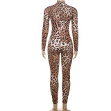 Mesh Leopard Print Long Sleeve Jumpsuit XEF-K25Q66048