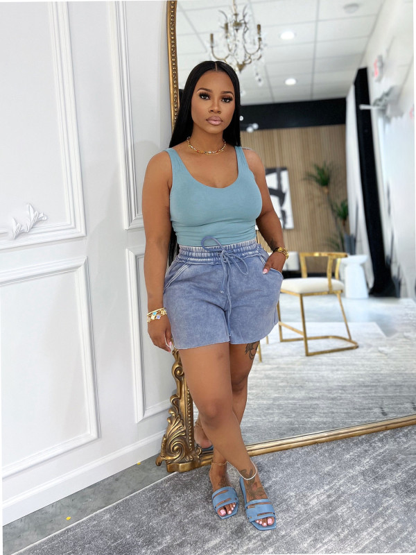 Solid Color Sleeveless Tank Top Shorts Set SFY-727