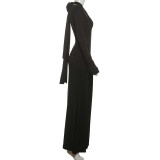 Long Sleeve Solid Color Maxi Dress XEF-K25D78502