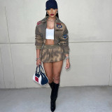 Fashion Print Long Sleeve Coat Two Piece Skirts Set XEF-K24S56521
