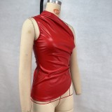 Sleeveless Slash Shoulder PU Leather Tops GPBY-ST252