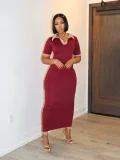 Lapel Short Sleeve Slim Maxi Dress SFY-628