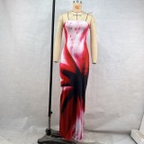 Off Shoulder Print Maxi Dress GPBY-16343