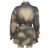 Fashion Print Long Sleeve Coat Two Piece Skirts Set XEF-K24S56521