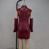 Sleeveless Detachable Sleeve PU Leather Mini Dress GPBY-17139