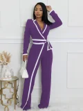 Color Block Tie Up Long Sleeve Jumpsuit SFY-2794