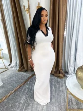 Lapel Short Sleeve Slim Maxi Dress SFY-628