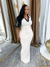 Lapel Short Sleeve Slim Maxi Dress SFY-628