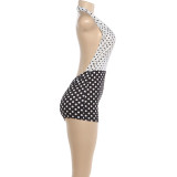 Contrast Color Polka Dot Print Backless Romper XEF-K25Q88463