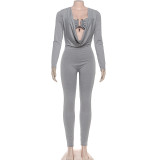 Solid Color Wrap Chest Long Sleeve Jumpsuit XEF-K25Q77505
