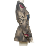 Fashion Print Long Sleeve Coat Two Piece Skirts Set XEF-K24S56521