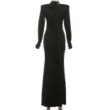 Long Sleeve Solid Color Maxi Dress XEF-K25D78502