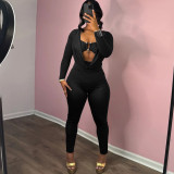 Solid Color Wrap Chest Long Sleeve Jumpsuit XEF-K25Q77505