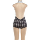 Contrast Color Polka Dot Print Backless Romper XEF-K25Q88463