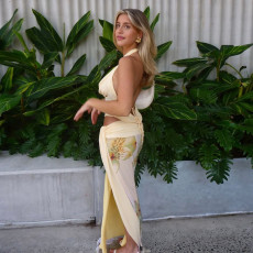 Backless Halterneck Tops Print Long Skirt 3 Piece Set XEF-K25S67406