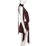Deep V Neck Halterneck Backless Mini Dress XEF-K24D61283